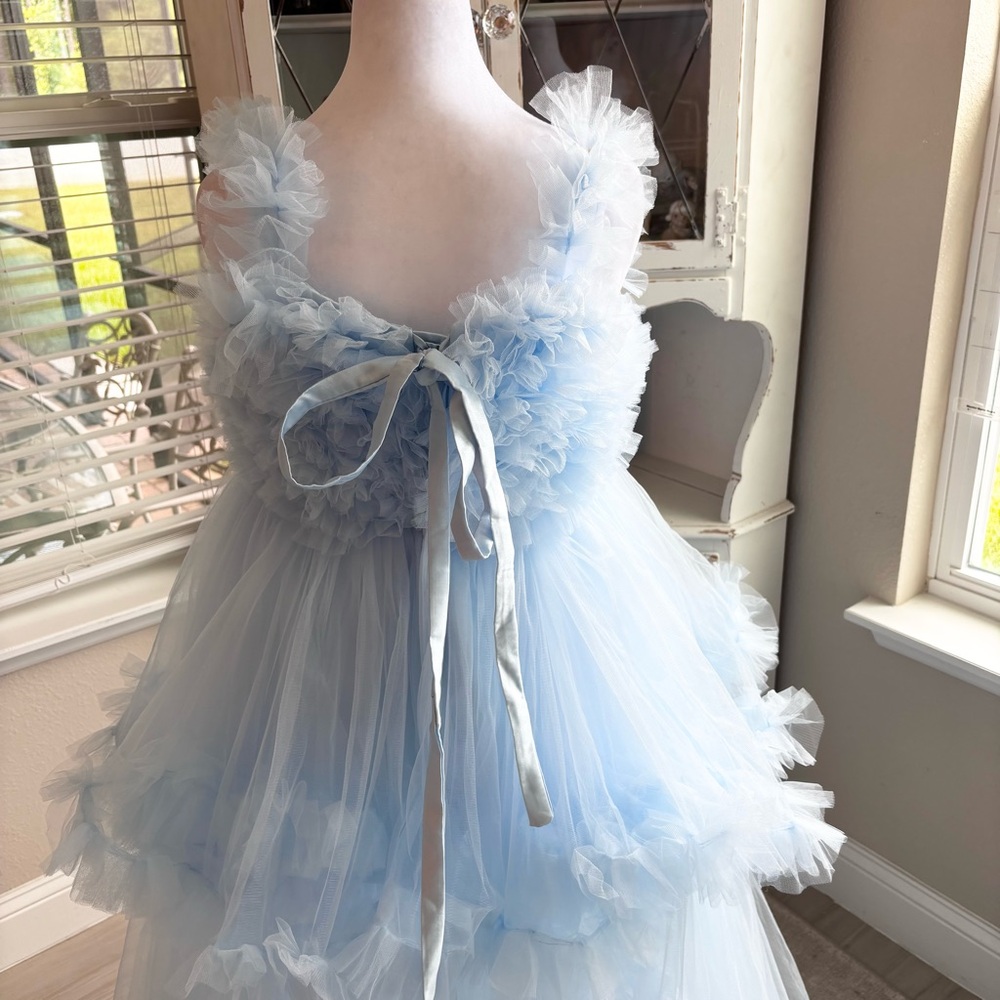 NEW Tulle Maternity Dress for Photoshoot Bridal Robe Light Blue NWOT Size L - Picture 7 of 14